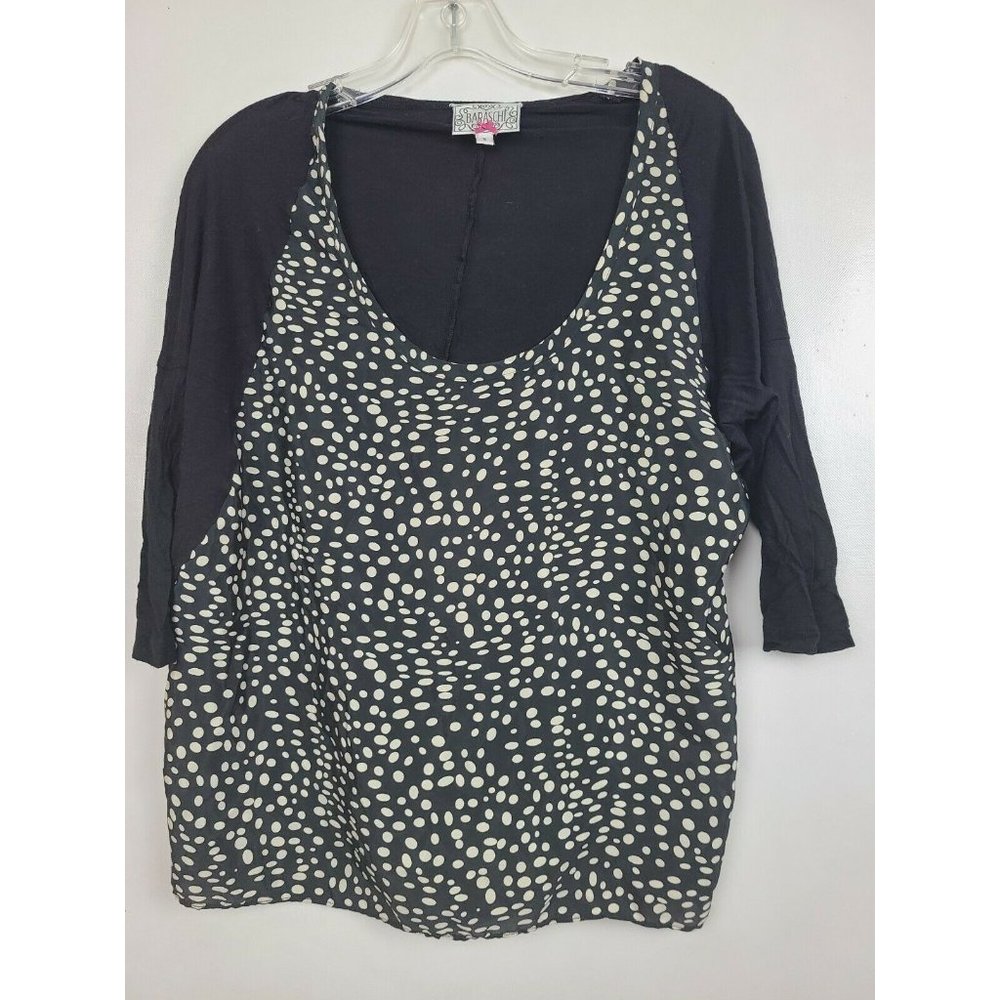 Anthropologie Baraschi Womens Black Polka Dot High Low 3/4 Sleeve Top Size Small - Picture 1 of 7